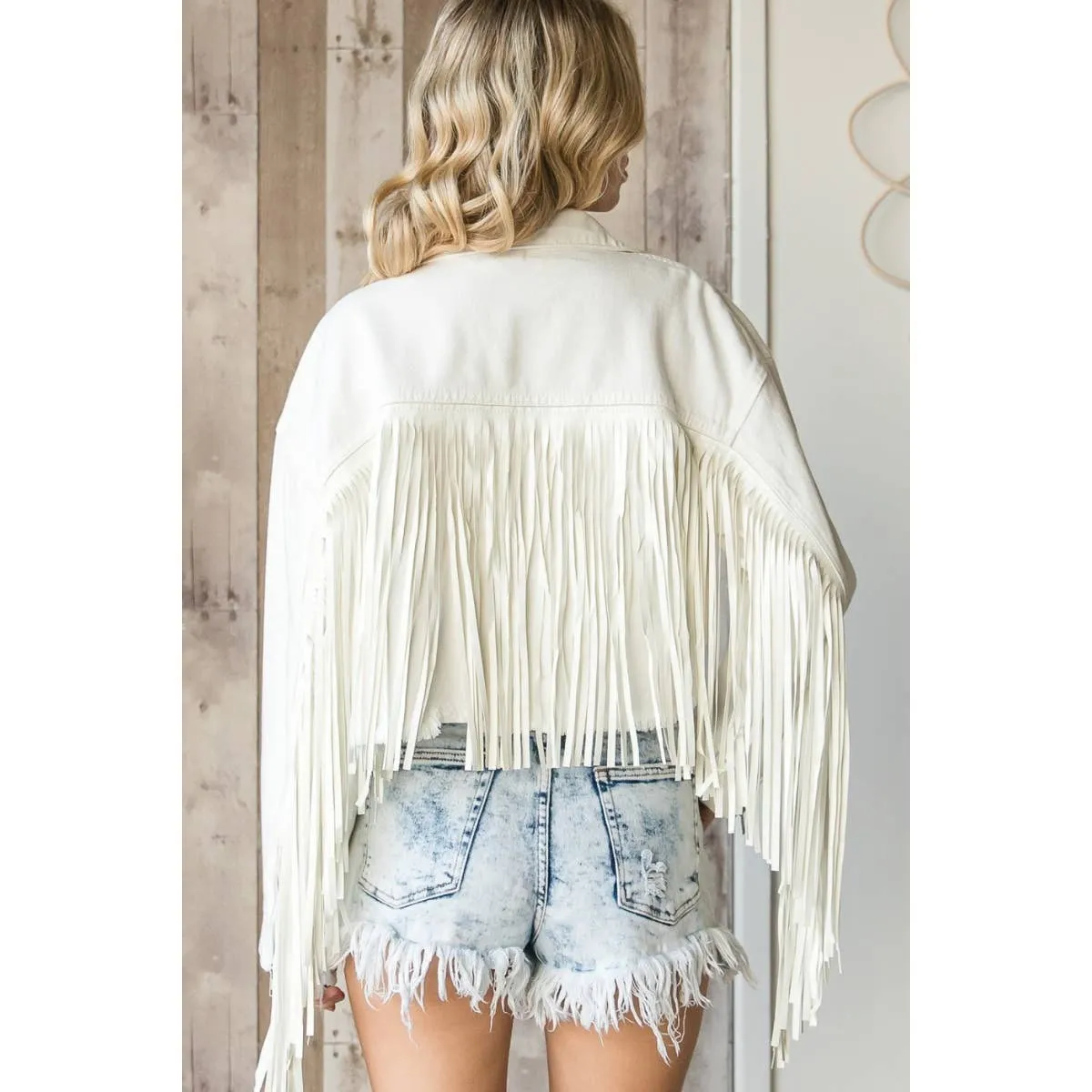 Faux Leather Fringe Cropped Jacket