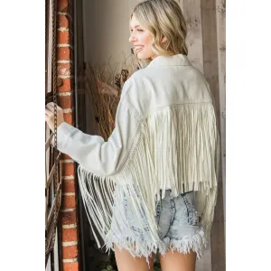 Faux Leather Fringe Cropped Jacket