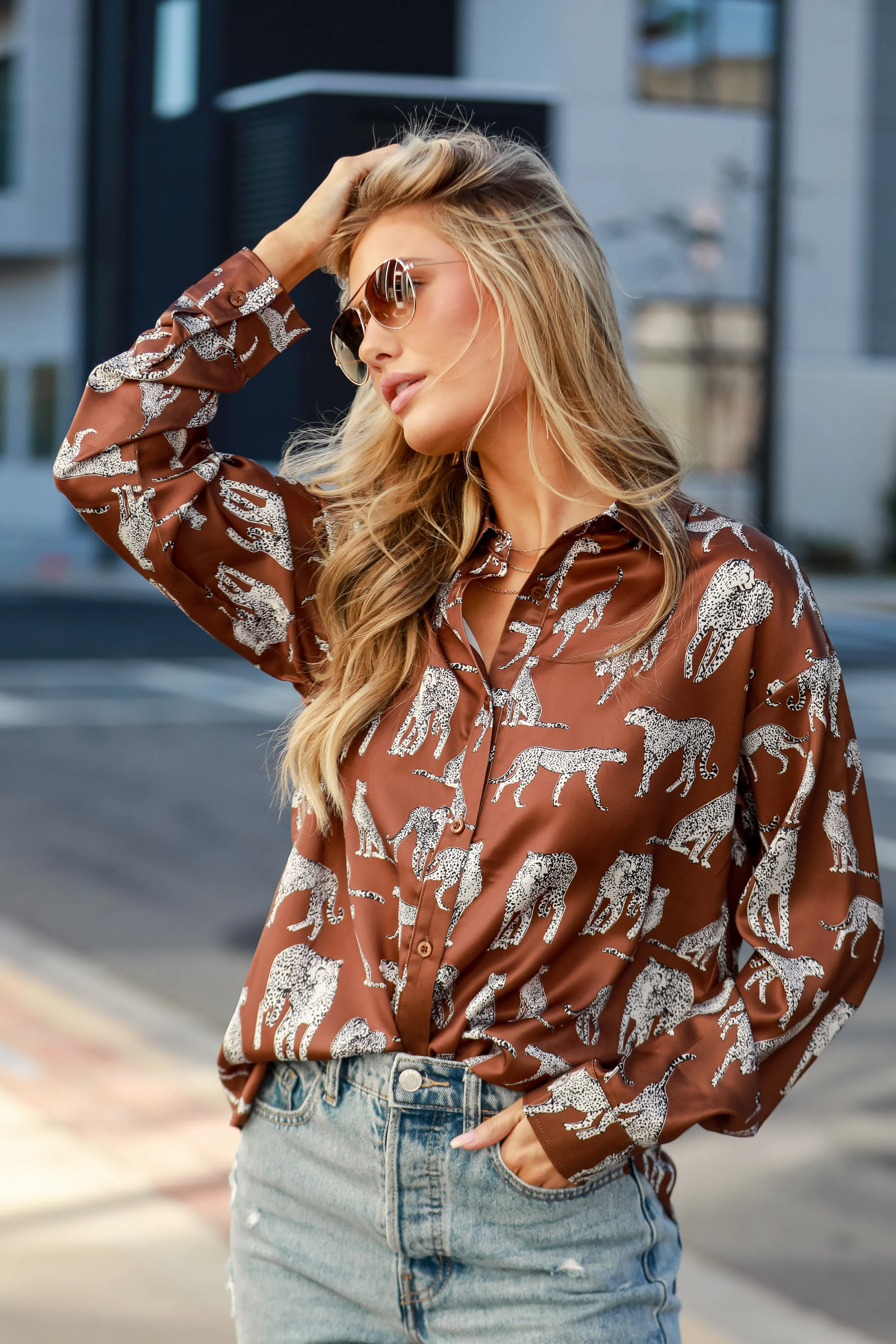 FINAL SALE - Prowling To Wow Mocha Cheetah Button-Up Blouse