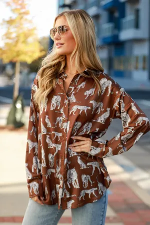 FINAL SALE - Prowling To Wow Mocha Cheetah Button-Up Blouse