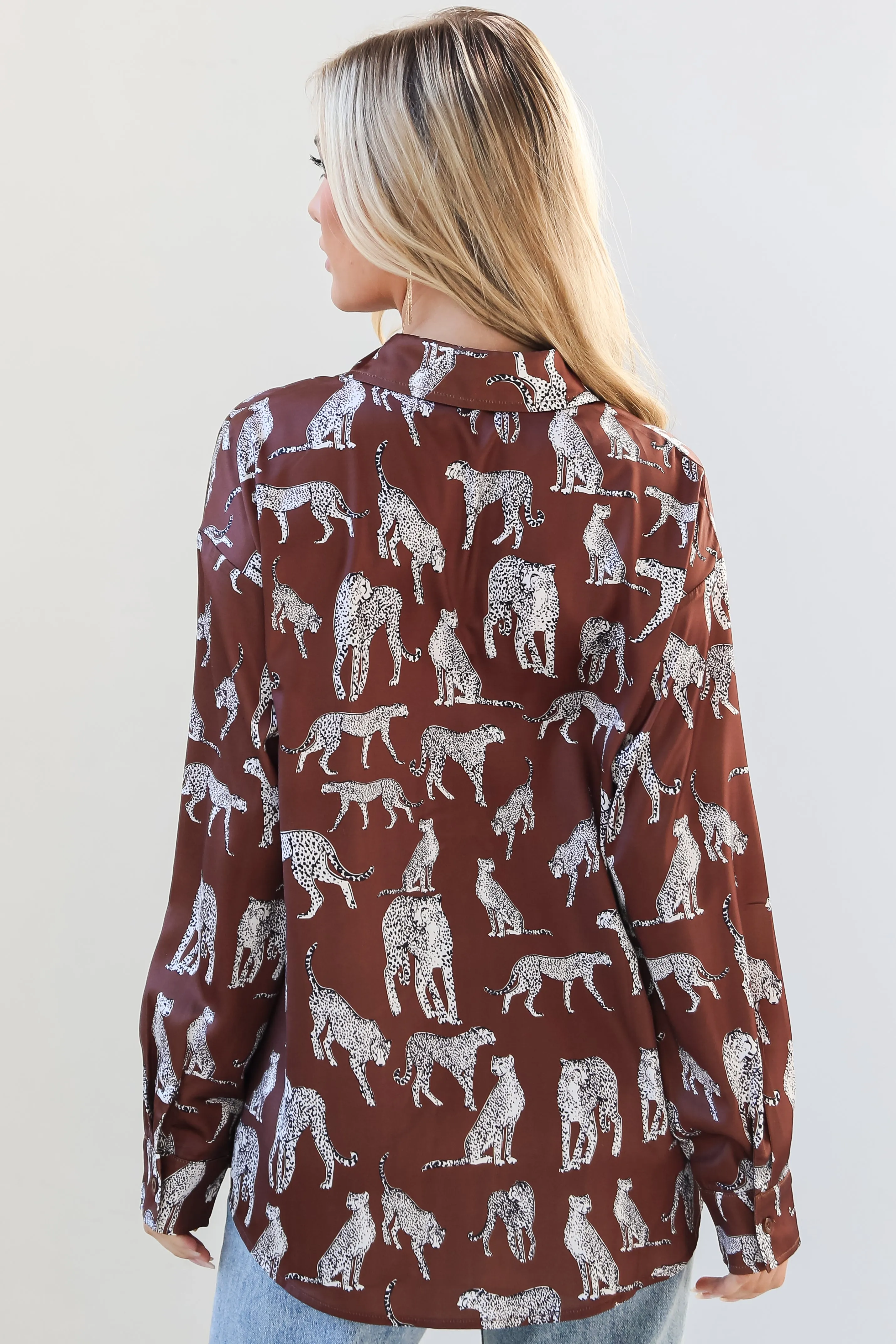 FINAL SALE - Prowling To Wow Mocha Cheetah Button-Up Blouse