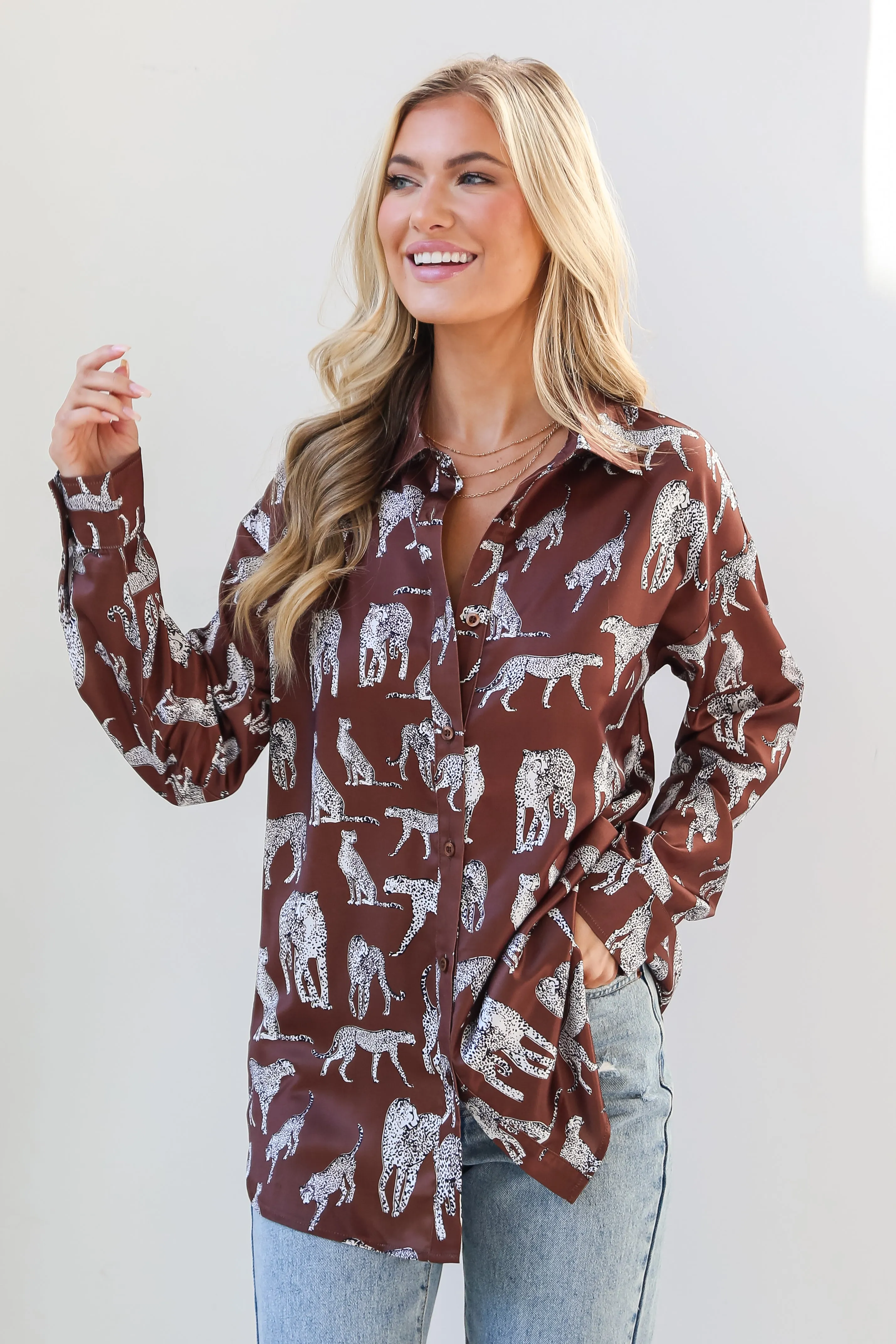 FINAL SALE - Prowling To Wow Mocha Cheetah Button-Up Blouse