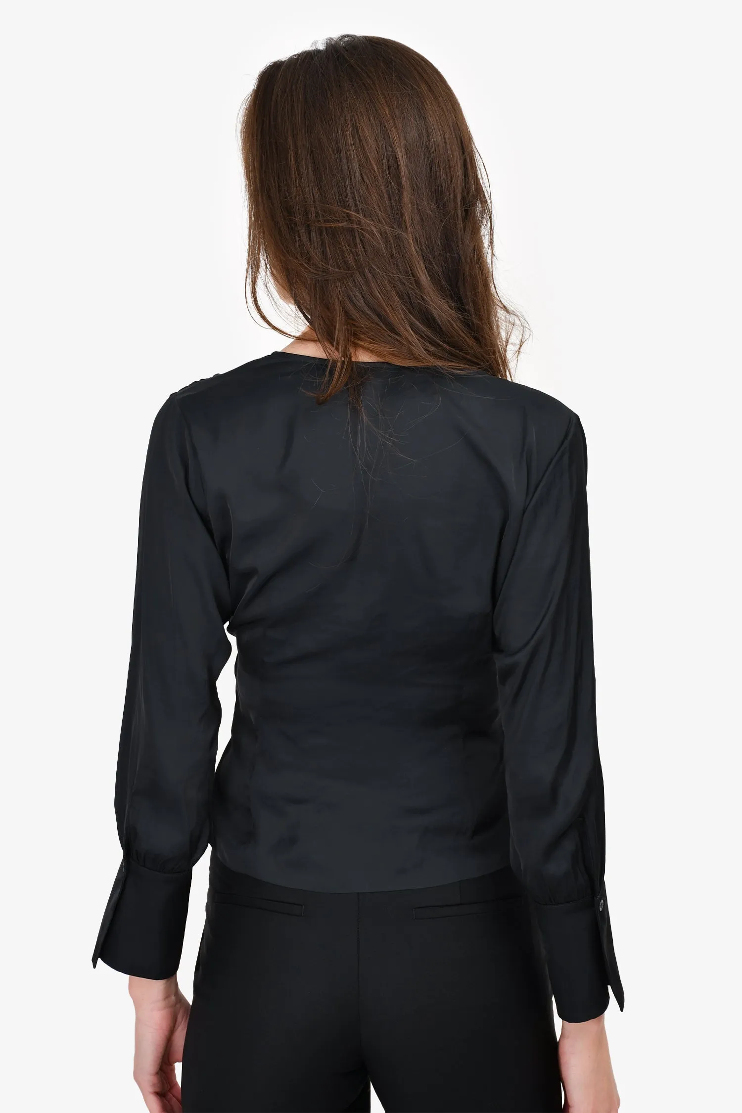 Frame Black Satin Blouse Top Size XS
