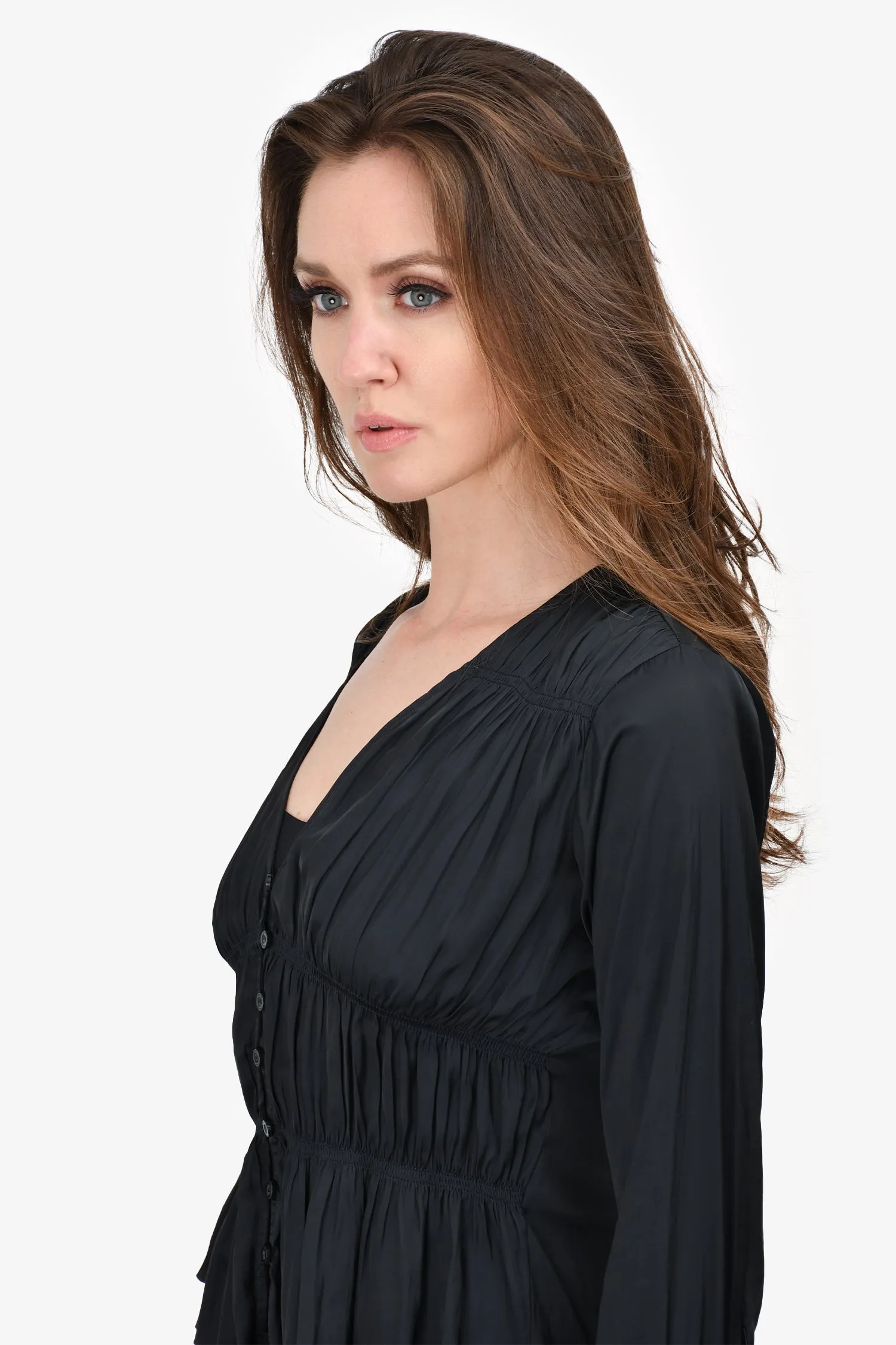 Frame Black Satin Blouse Top Size XS