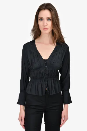 Frame Black Satin Blouse Top Size XS