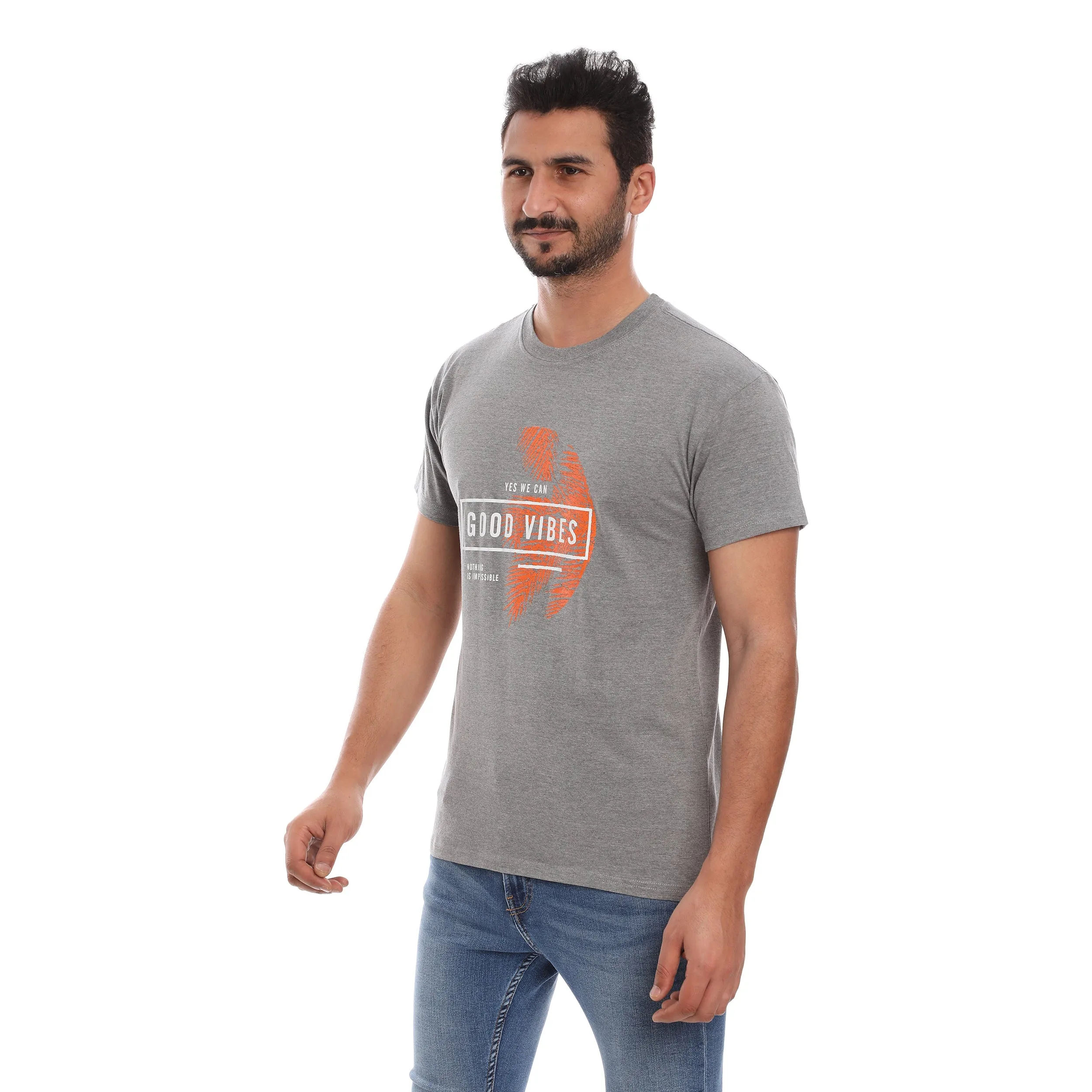 GOOD VIBES COTTON RICH GREY SHORT SLEEVE CREW NECK