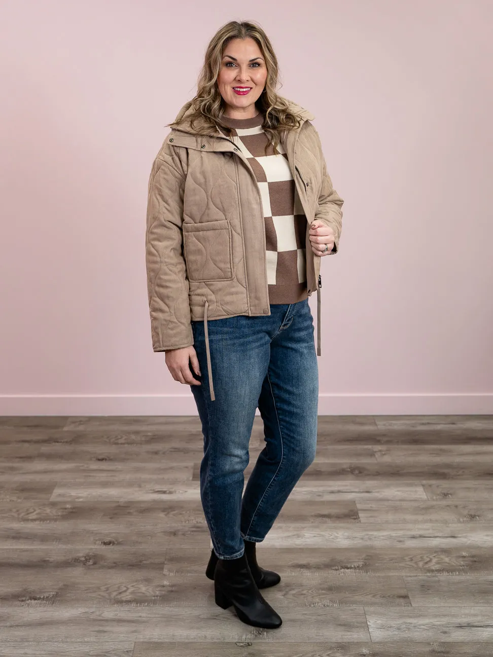 Hello Gorgeous Quilted Puffer Jacket | Taupe