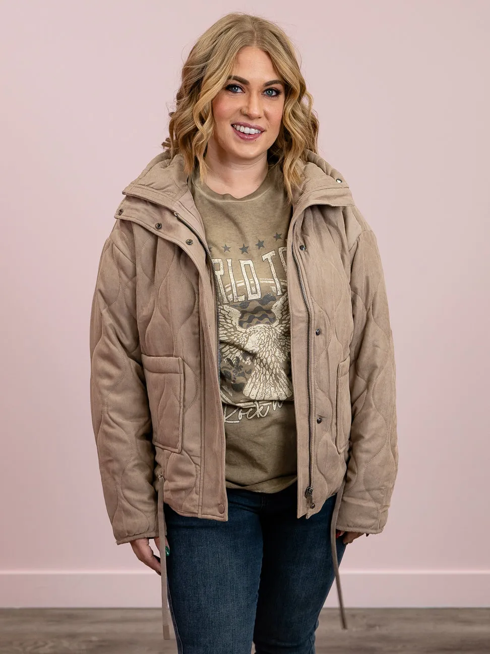 Hello Gorgeous Quilted Puffer Jacket | Taupe
