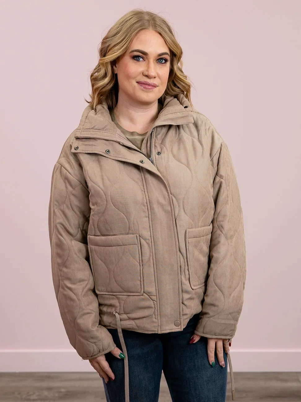 Hello Gorgeous Quilted Puffer Jacket | Taupe