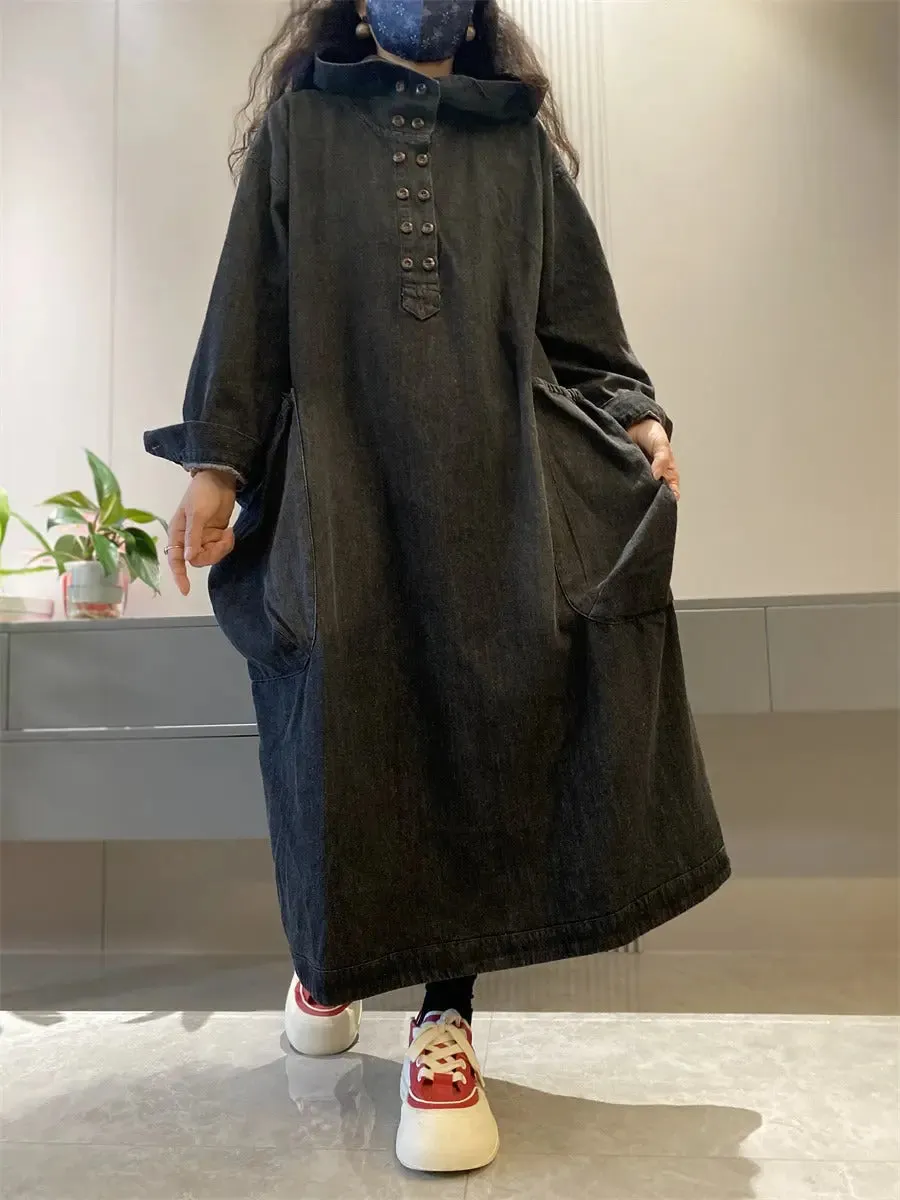 Hooded denim dress hooded denim pullover dress