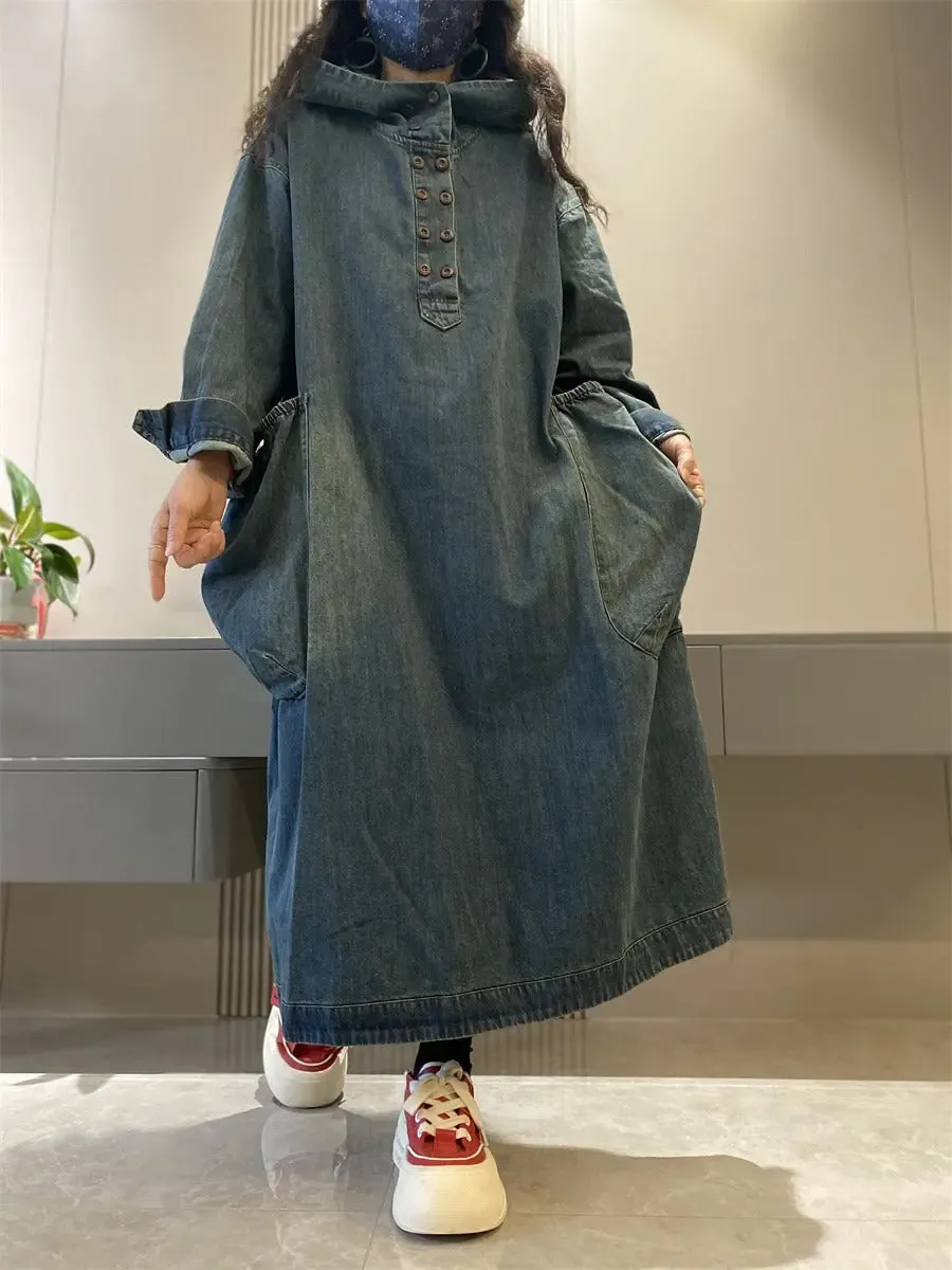 Hooded denim dress hooded denim pullover dress
