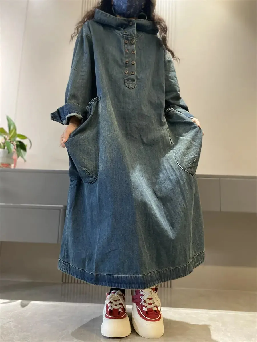 Hooded denim dress hooded denim pullover dress