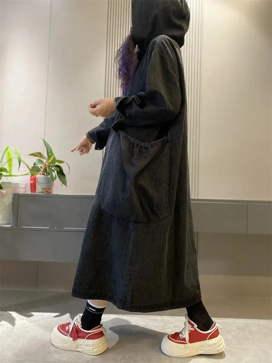 Hooded denim dress hooded denim pullover dress