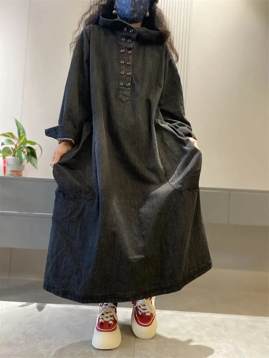 Hooded denim dress hooded denim pullover dress