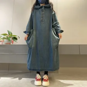 Hooded denim dress hooded denim pullover dress