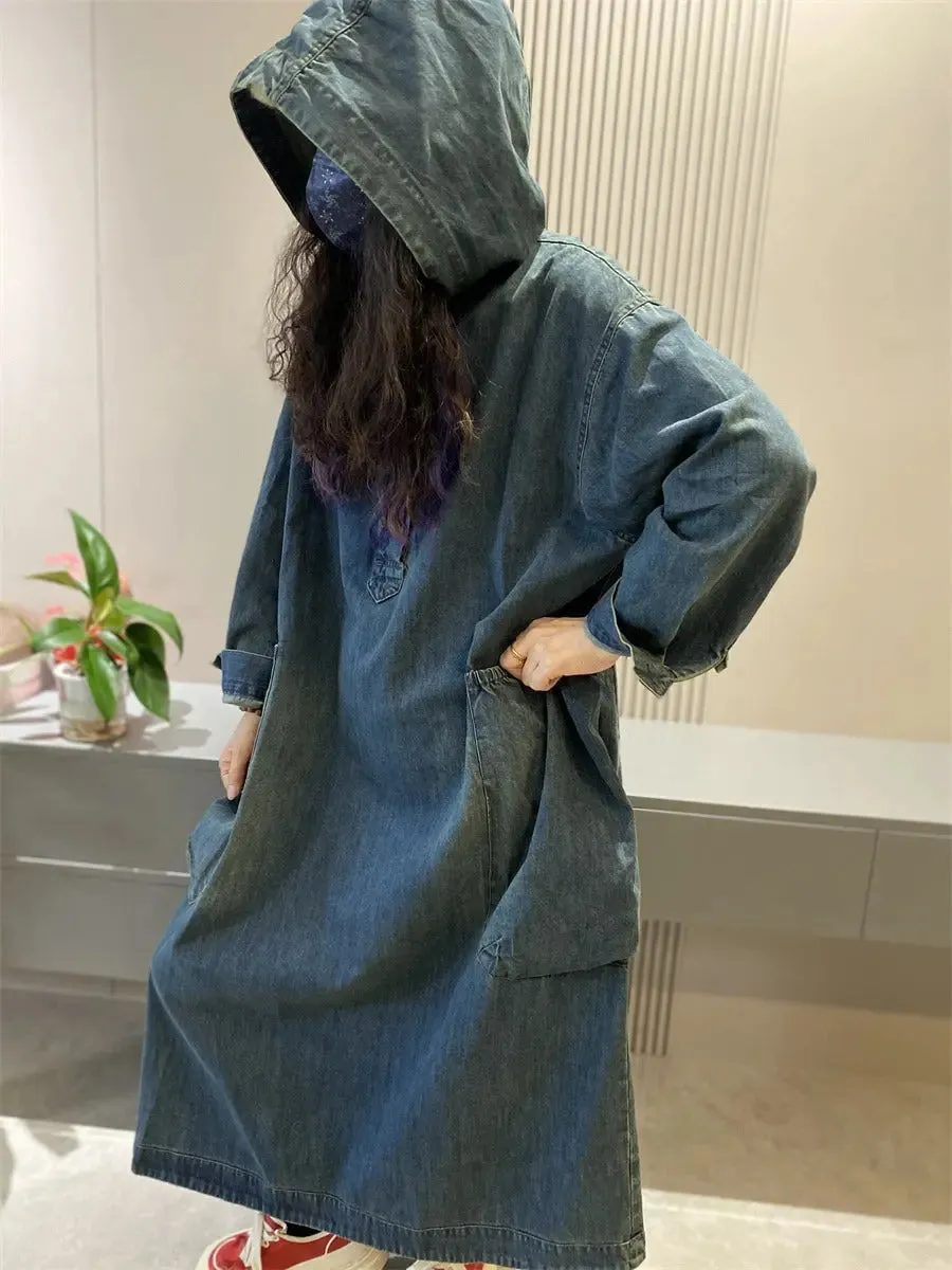 Hooded denim dress hooded denim pullover dress