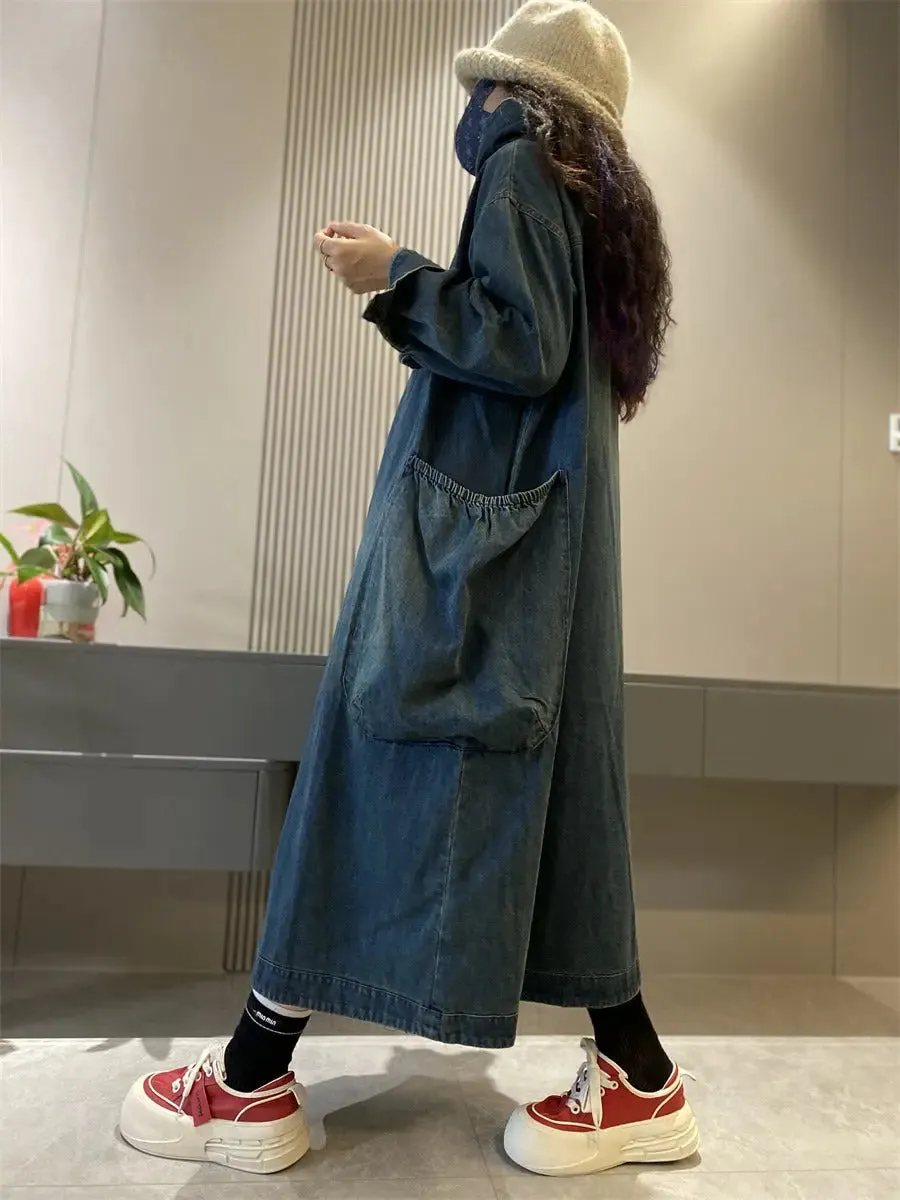 Hooded denim dress hooded denim pullover dress