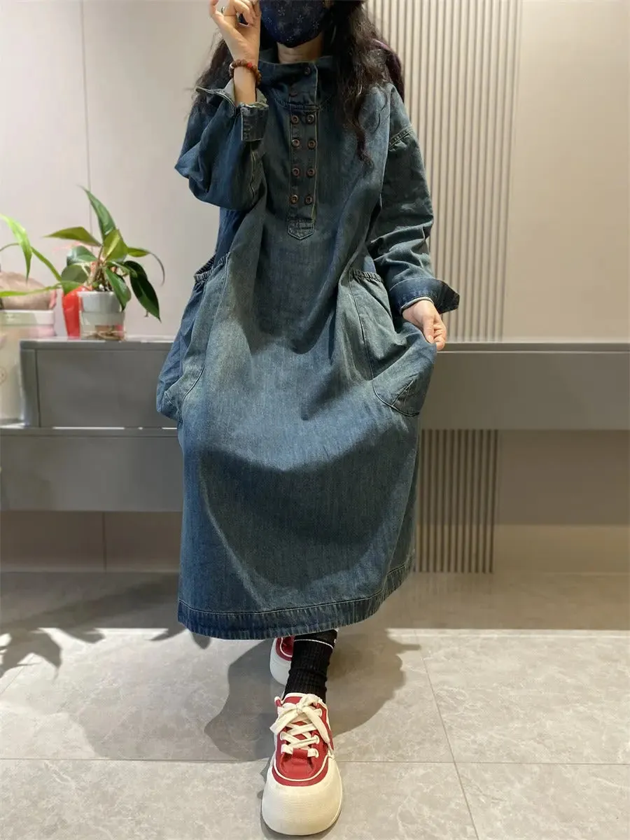 Hooded denim dress hooded denim pullover dress
