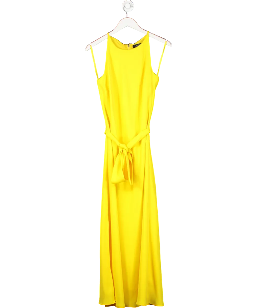 Lauren Ralph Lauren Yellow Sleeveless Belted Dress UK 10