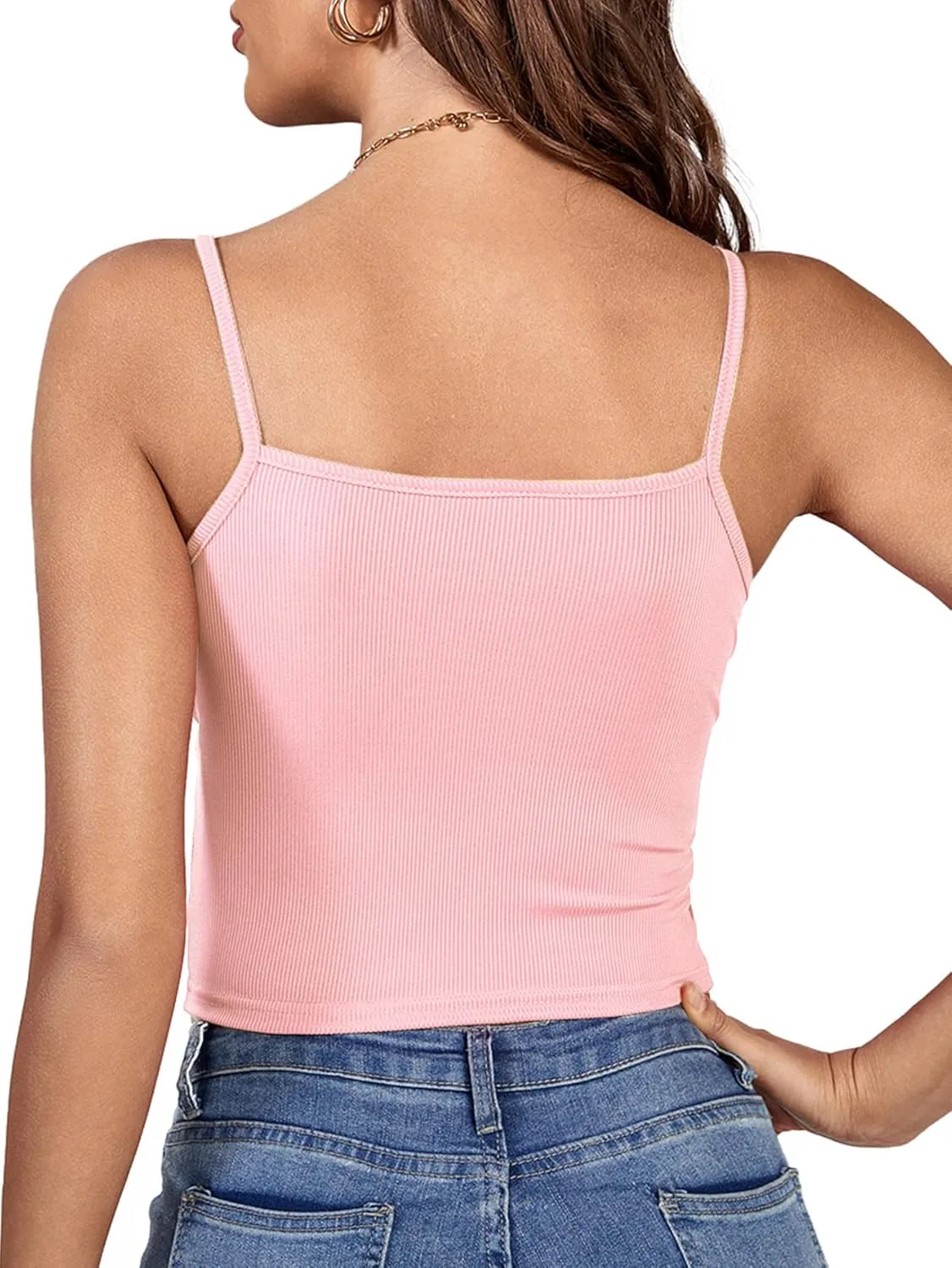 LYANER Women's Twist Knot Front Deep V Neck Rib Knit Sleeveless Cami Tank Crop Top
