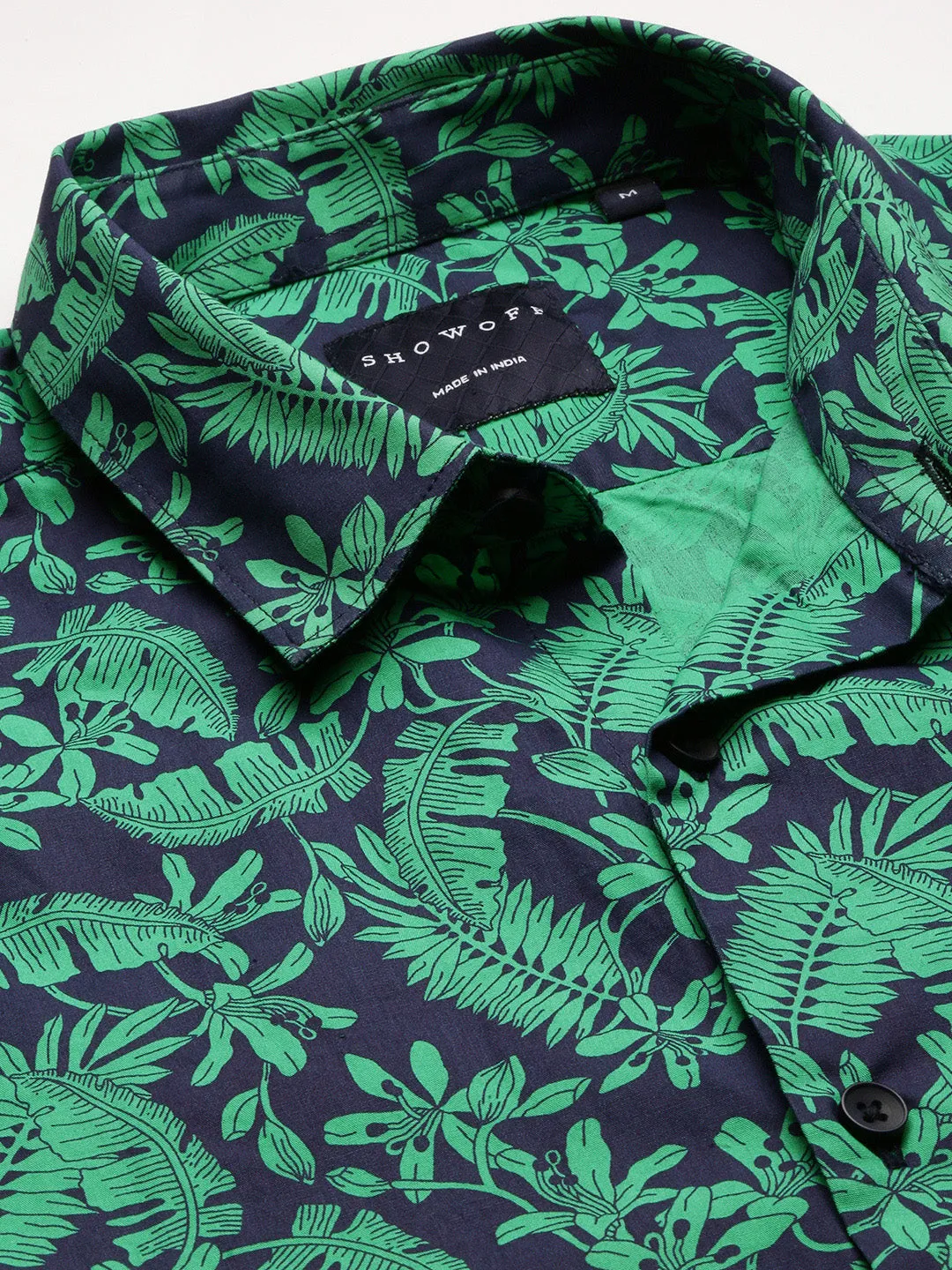 Men Spread Collar Floral Green Casual Shirt