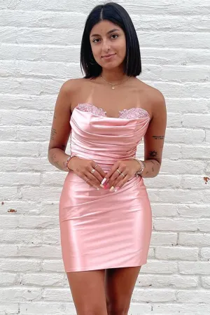 Mendy | Pink Strapless Ruched Bodycon Homecoming Dress