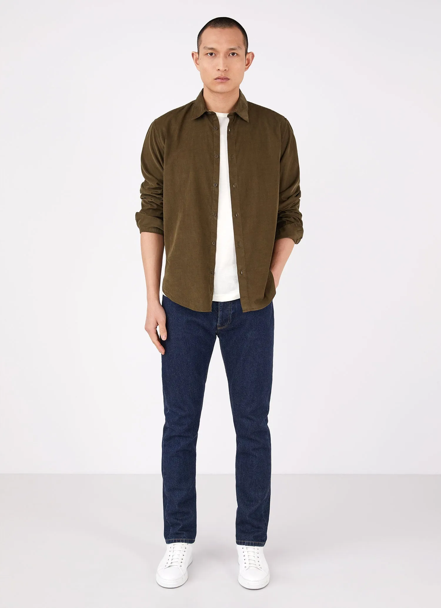 Men's Fine Cord Shirt in Dark Moss
