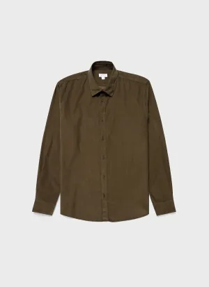 Men's Fine Cord Shirt in Dark Moss