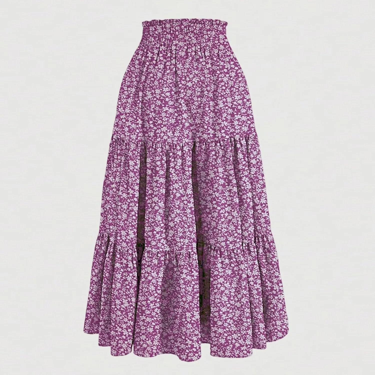 Midi Skirt for Women Summer Tiered Drawstring High Waisted Knee Length Skirt Pleated Aline Elegant Solid Color Skirt