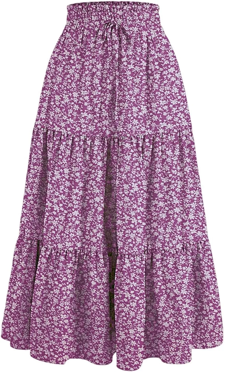 Midi Skirt for Women Summer Tiered Drawstring High Waisted Knee Length Skirt Pleated Aline Elegant Solid Color Skirt