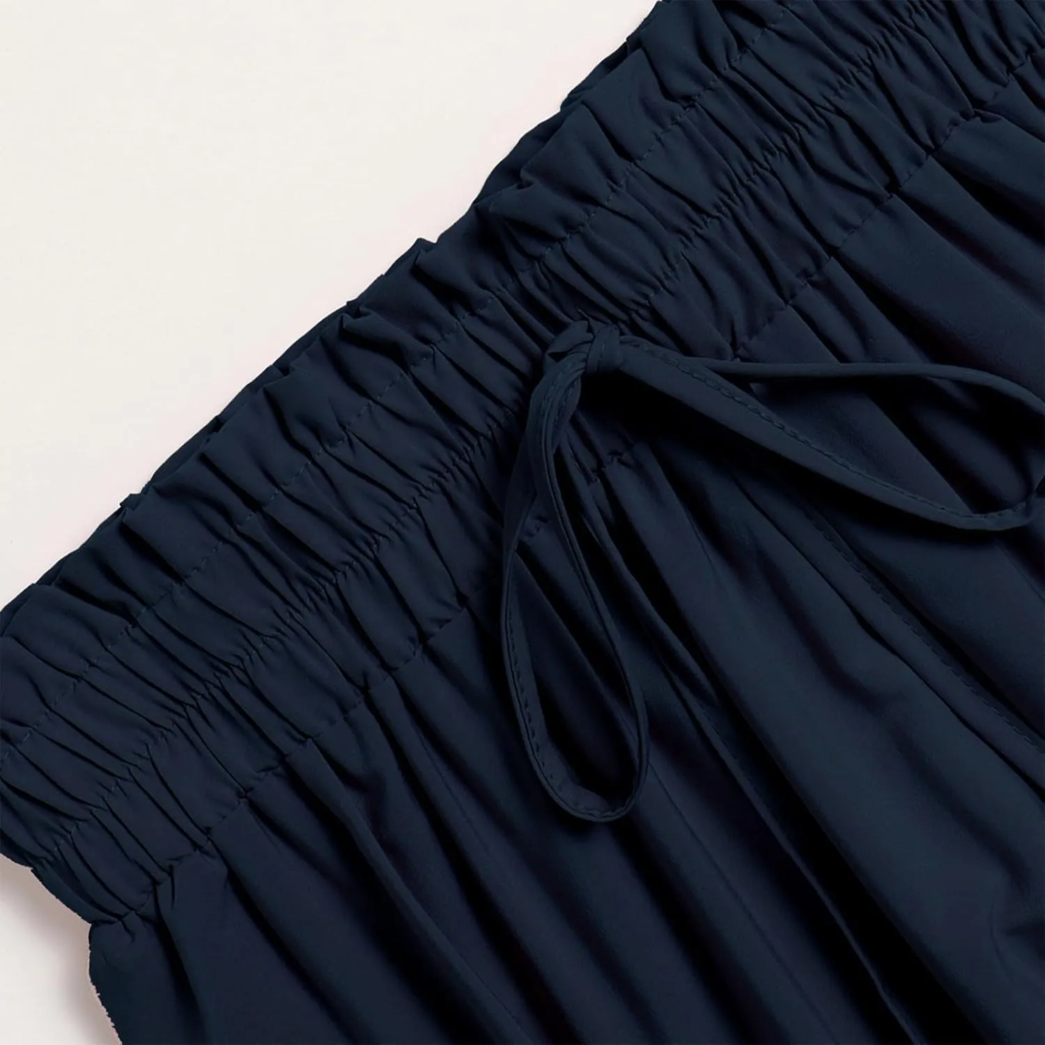 Midi Skirt for Women Summer Tiered Drawstring High Waisted Knee Length Skirt Pleated Aline Elegant Solid Color Skirt