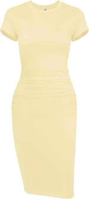 Missufeintl Women's Bodycon Ruched Short Sleeve T Shirt Midi Sundress Fitted Casual Dress