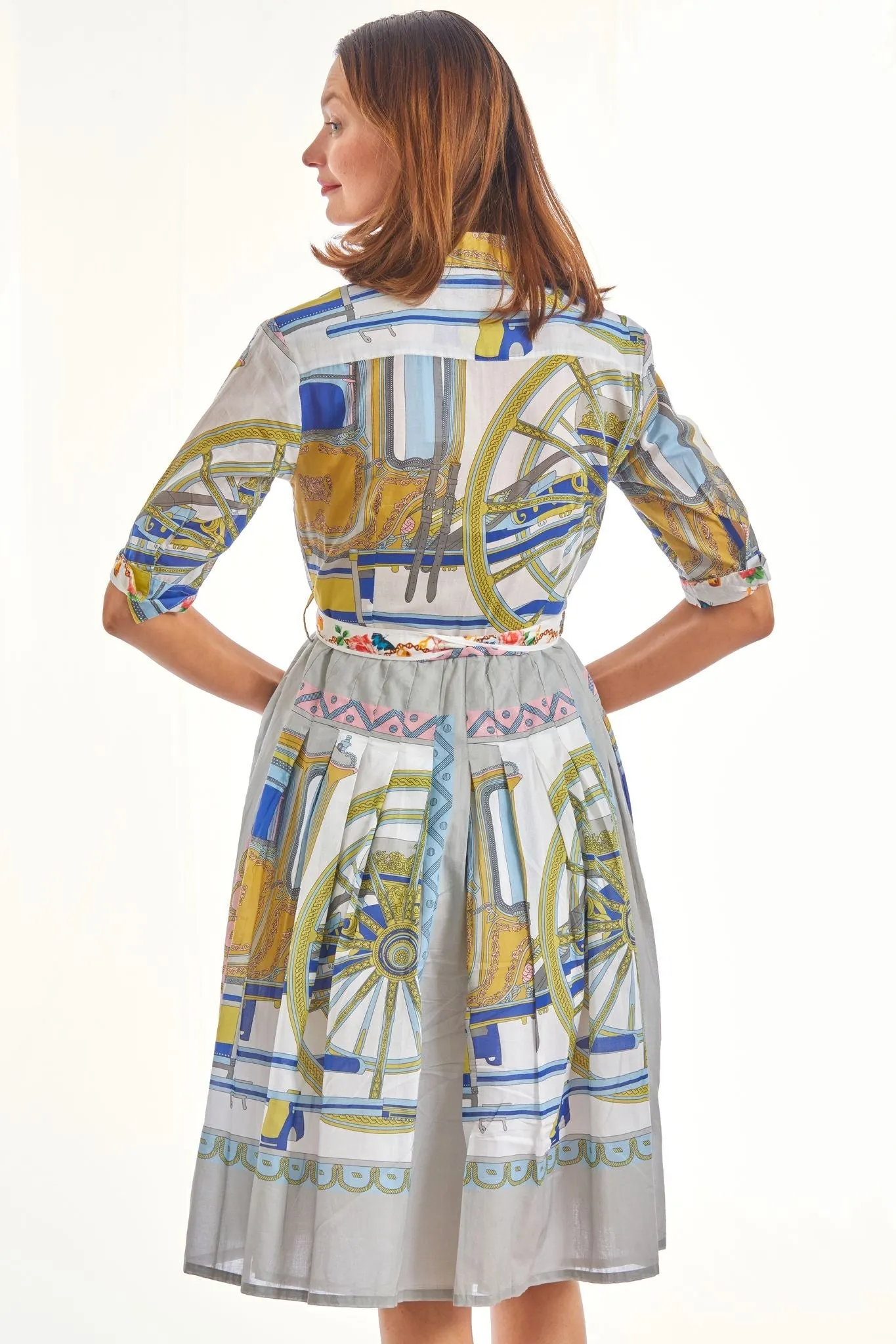 Mrs Maisel Dress - Wheel Print Navy Grey