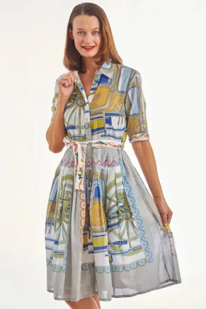 Mrs Maisel Dress - Wheel Print Navy Grey