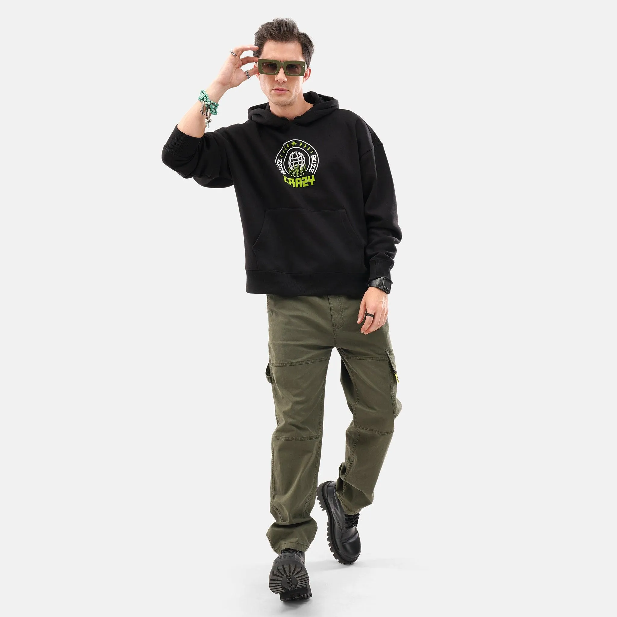 Music Mos Oversized Fleece Hoodie in Black