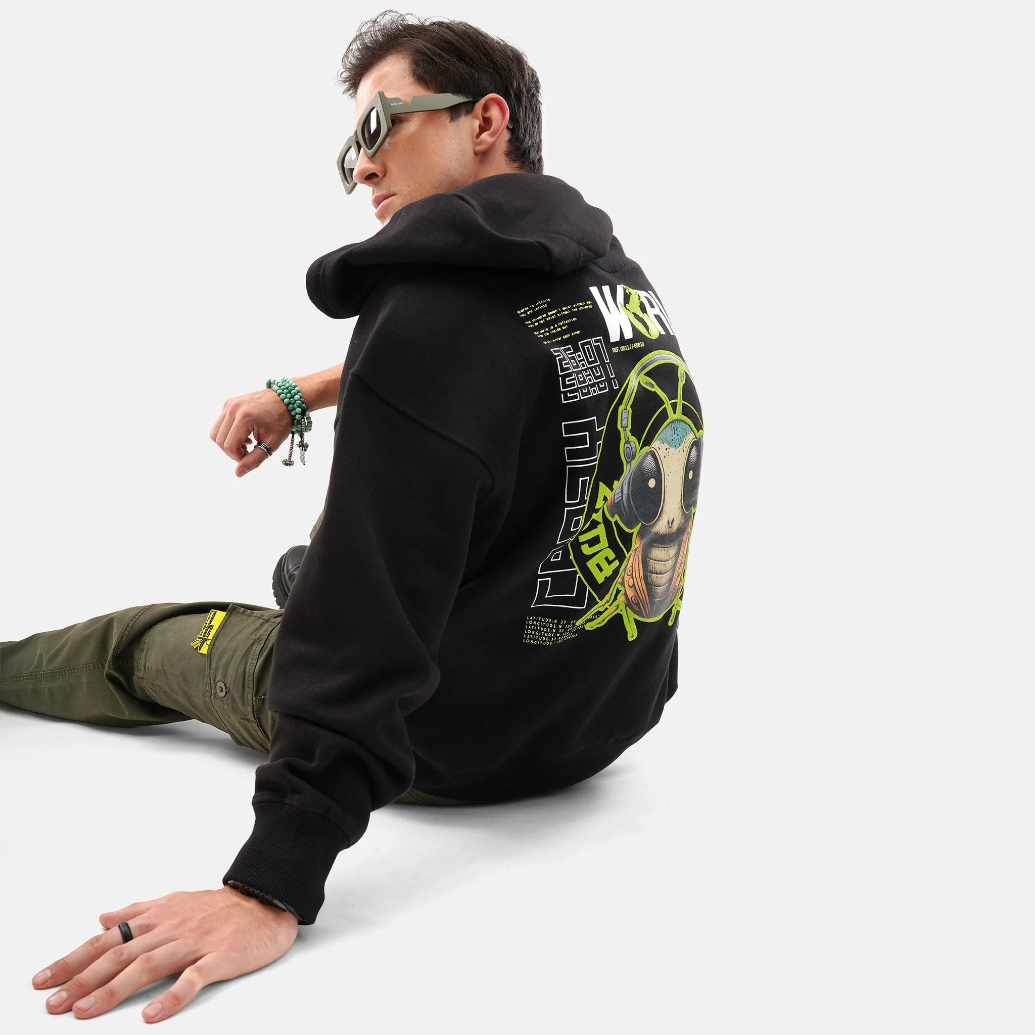 Music Mos Oversized Fleece Hoodie in Black