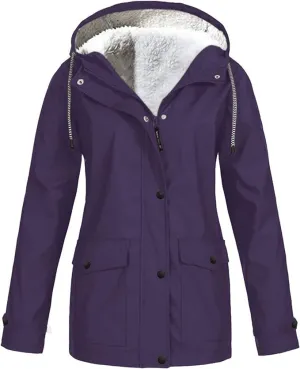 NEW Drepurja Coats for Women Winter Warm Long Sleeve Fuzzy Fleece Jackets Zip Up Hoodies Sherpa Lined Thermal Jacket, Purple, Sz M