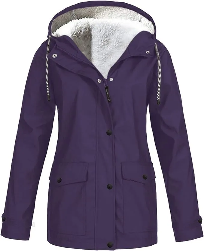 NEW Drepurja Coats for Women Winter Warm Long Sleeve Fuzzy Fleece Jackets Zip Up Hoodies Sherpa Lined Thermal Jacket, Purple, Sz M
