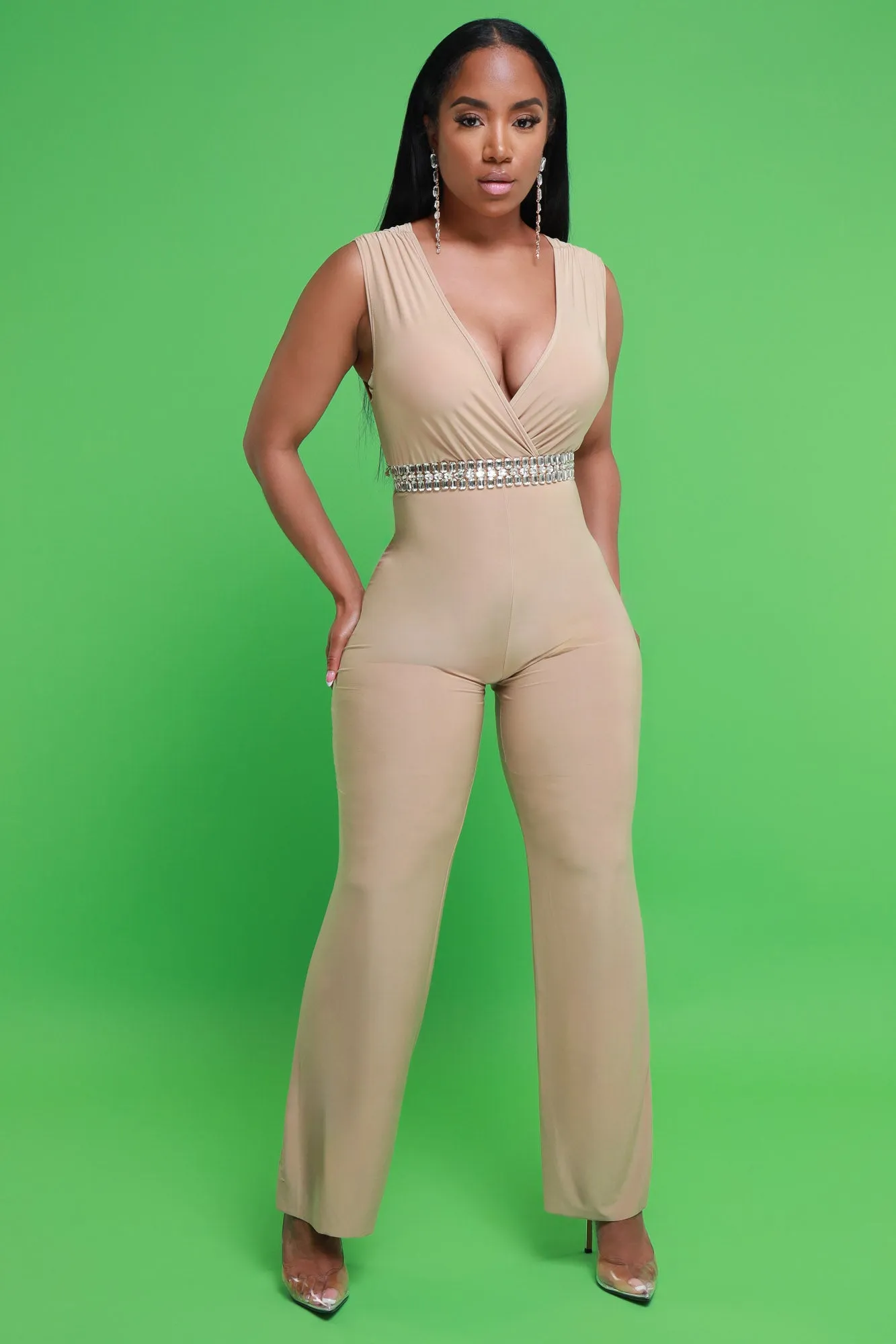 Off Topic Sleeveless Wrap Jumpsuit - Khaki