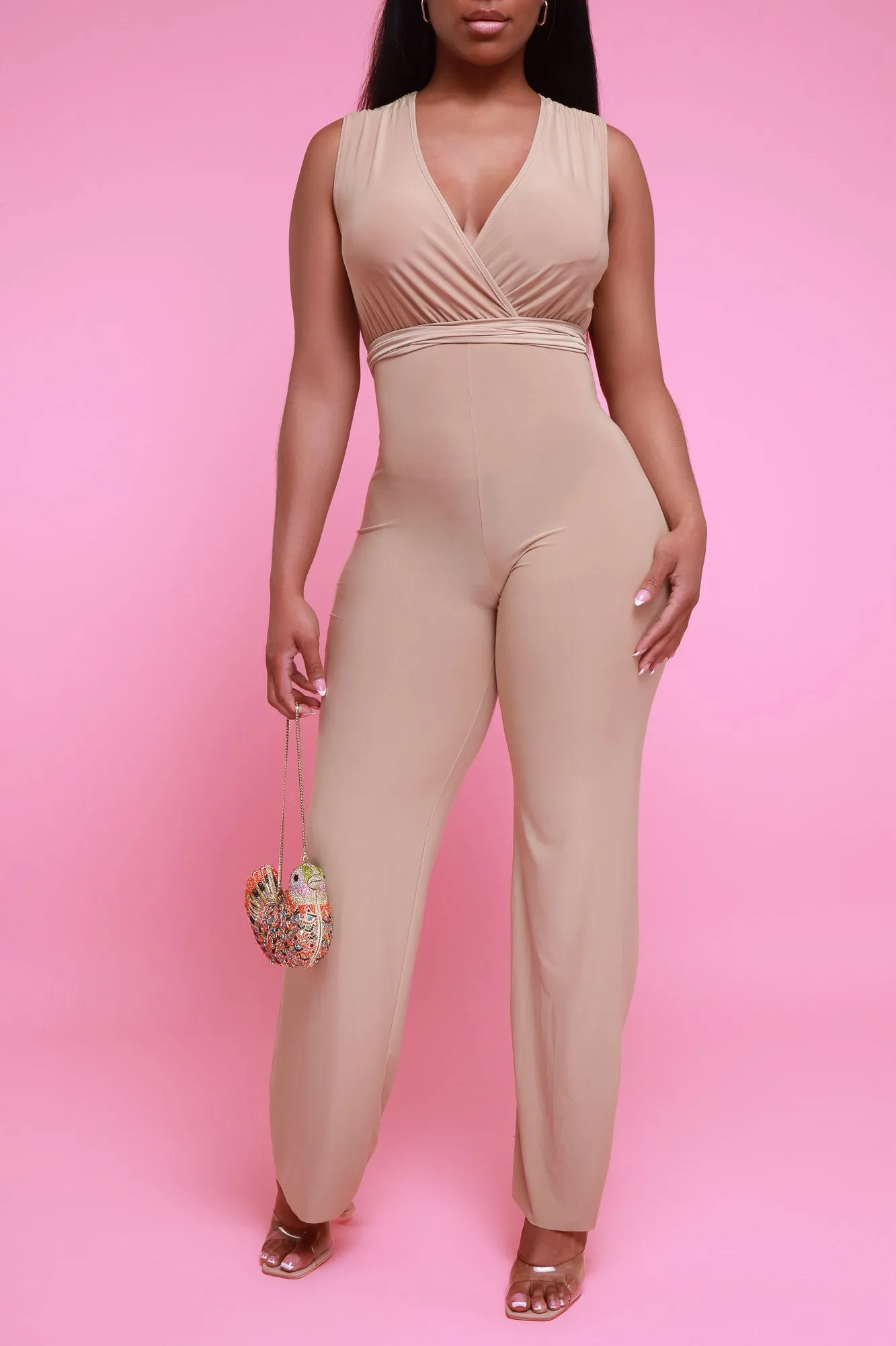 Off Topic Sleeveless Wrap Jumpsuit - Khaki