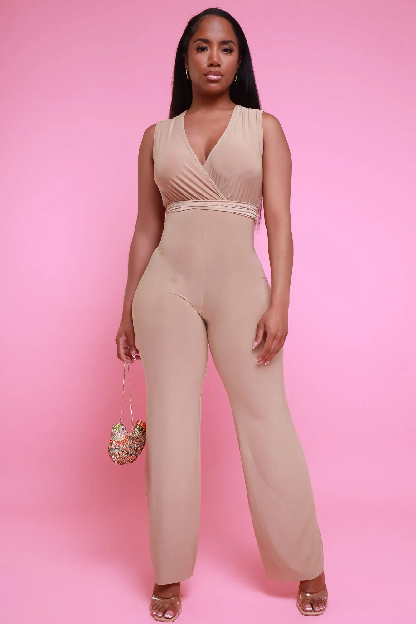 Off Topic Sleeveless Wrap Jumpsuit - Khaki