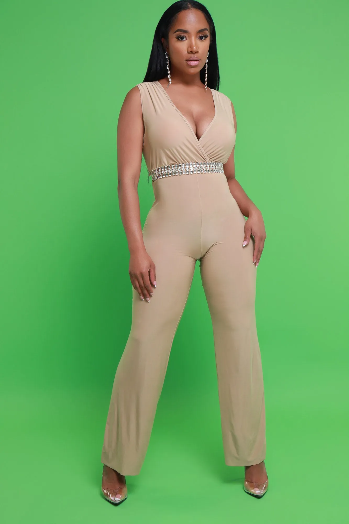 Off Topic Sleeveless Wrap Jumpsuit - Khaki