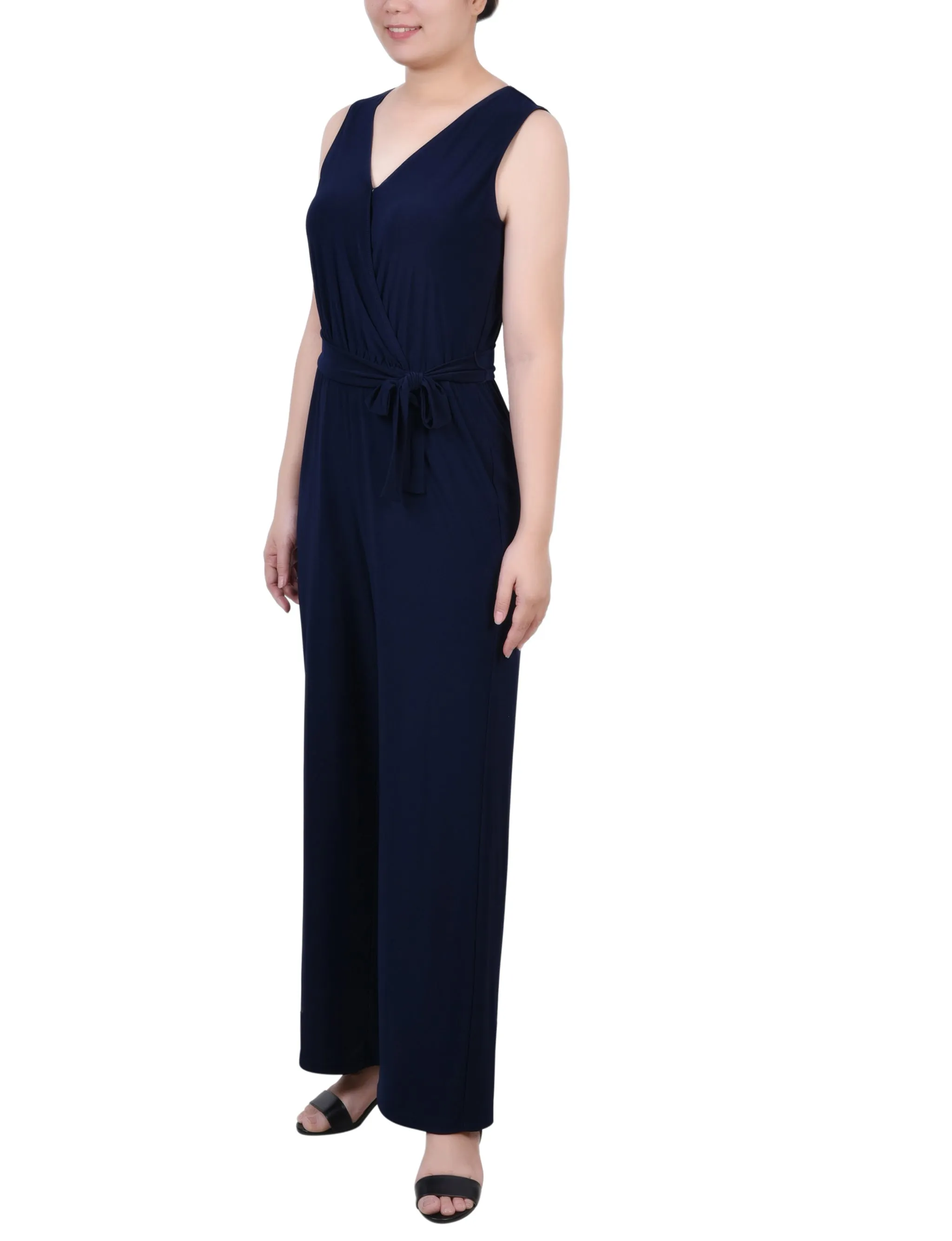 Petite Sleeveless Belted Jumpsuit