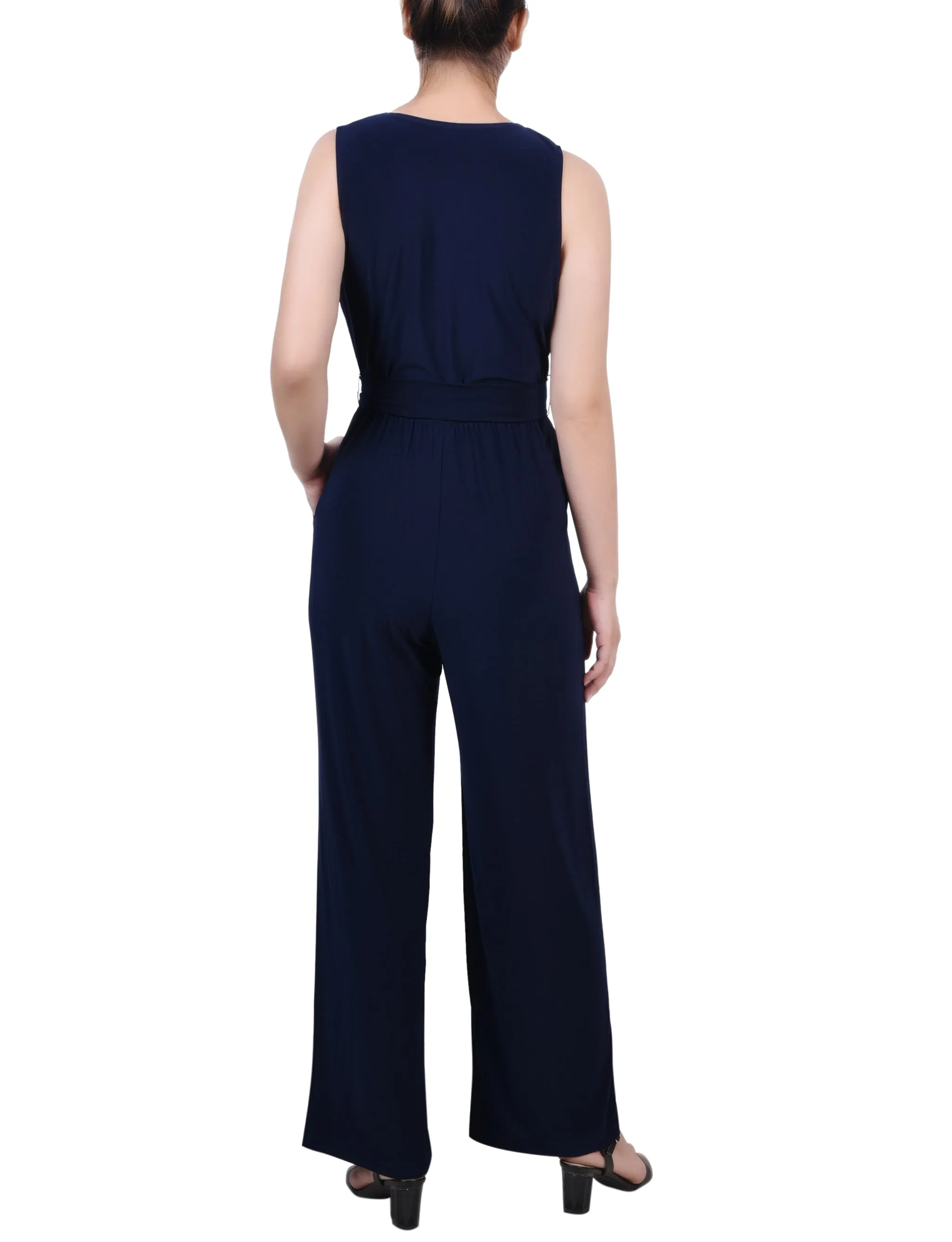 Petite Sleeveless Belted Jumpsuit