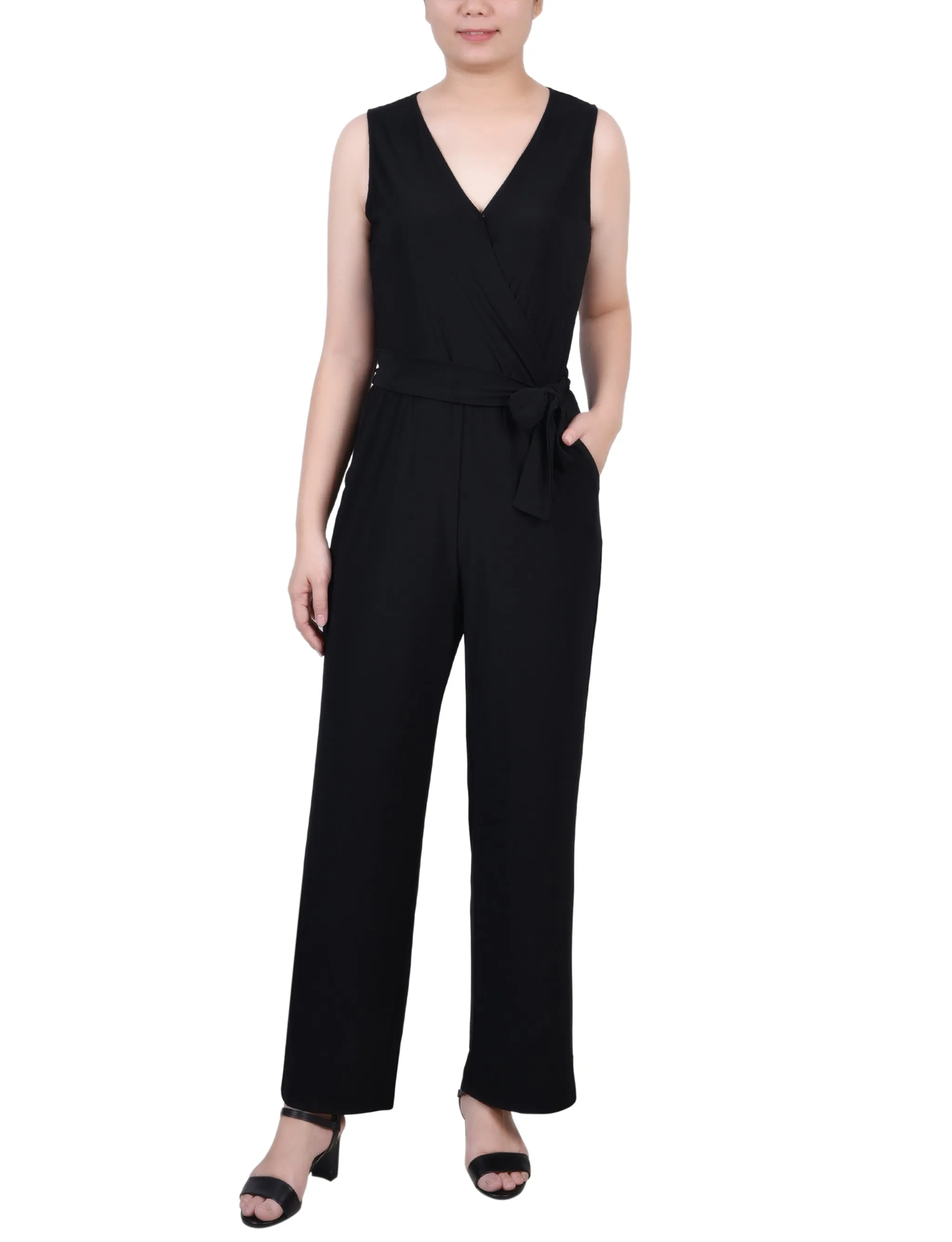 Petite Sleeveless Belted Jumpsuit