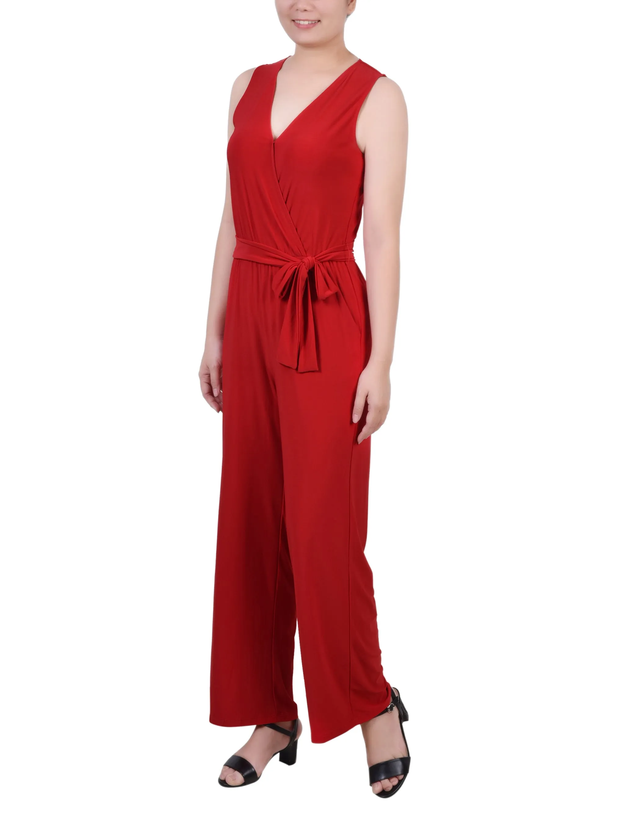 Petite Sleeveless Belted Jumpsuit
