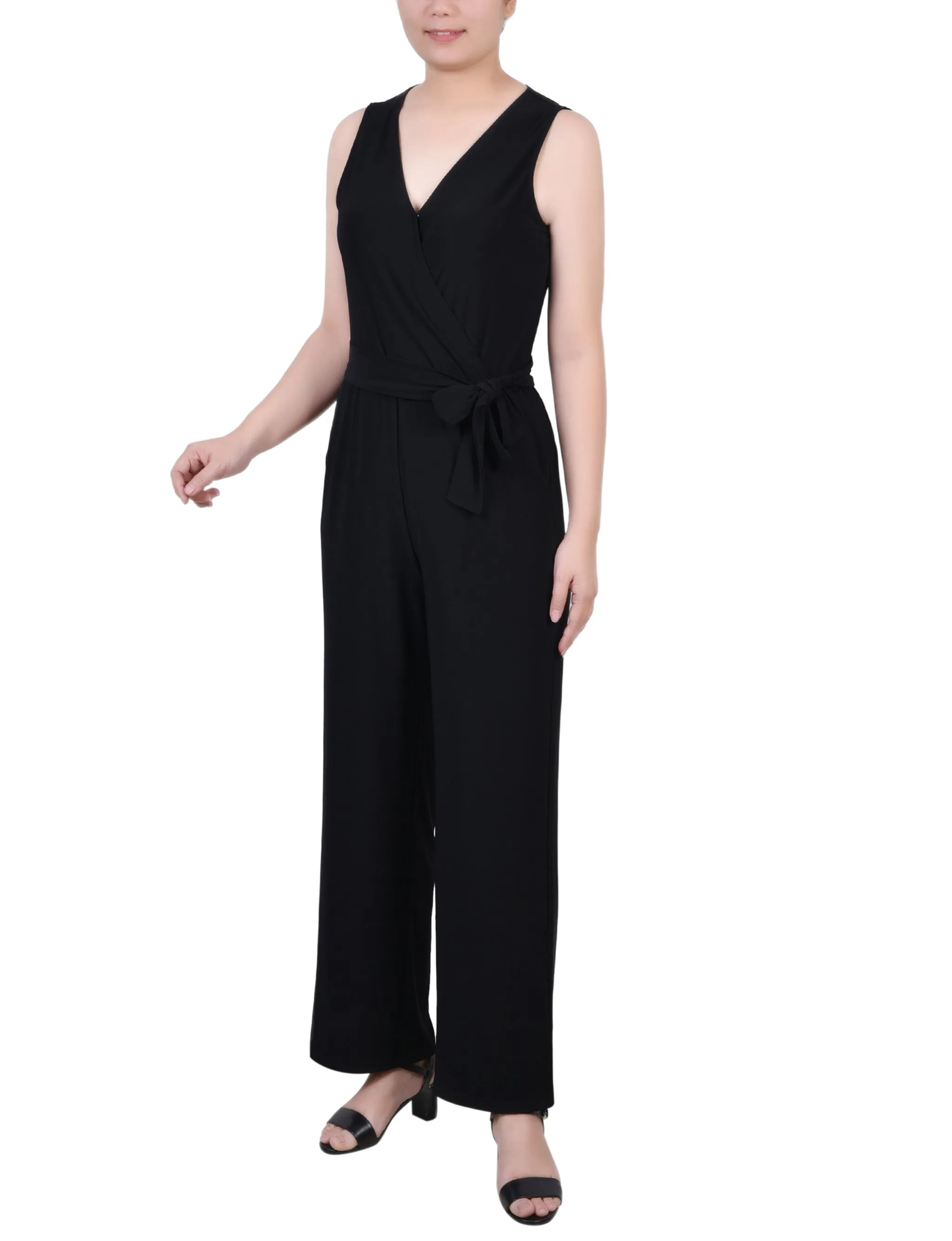 Petite Sleeveless Belted Jumpsuit