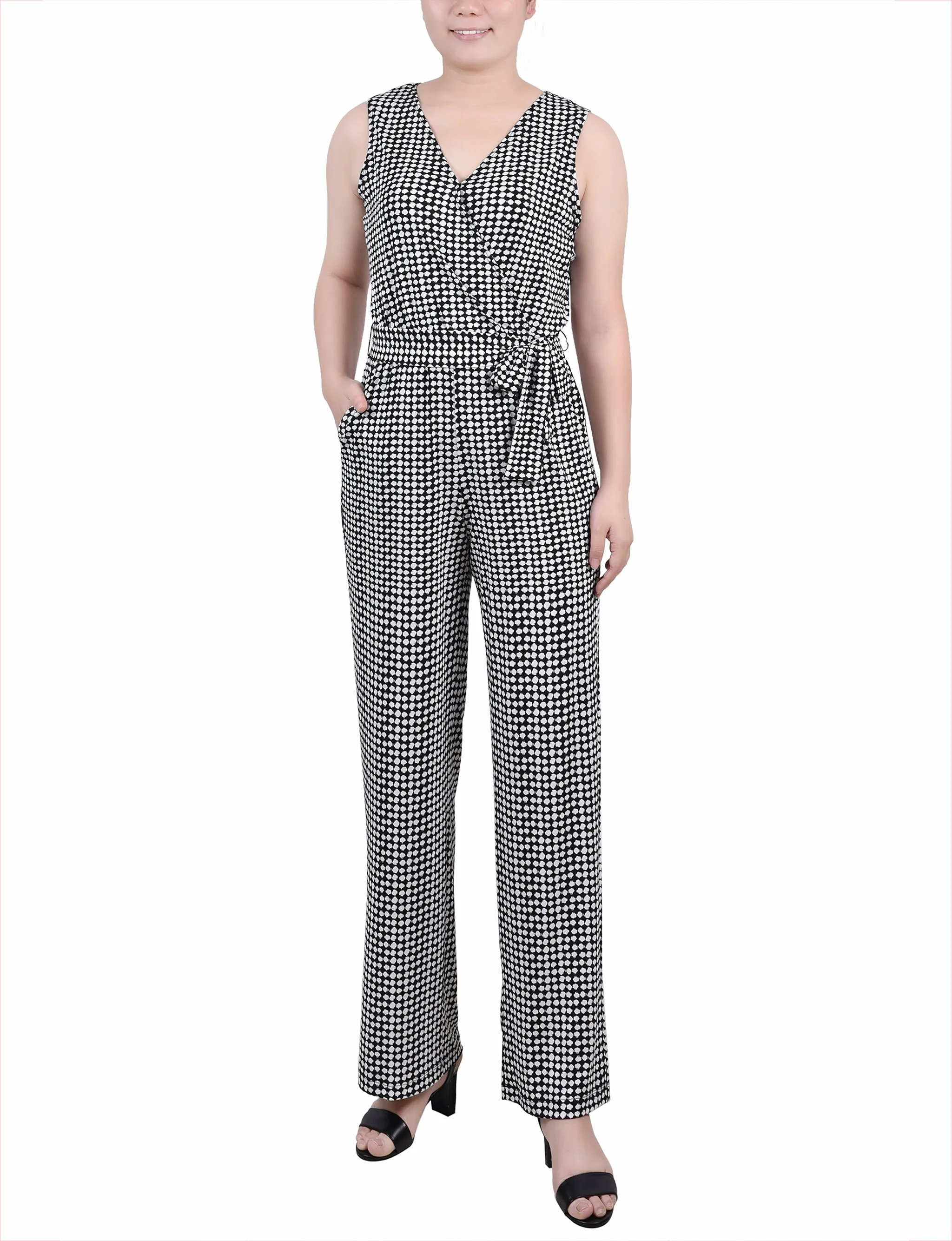 Petite Sleeveless Belted Jumpsuit