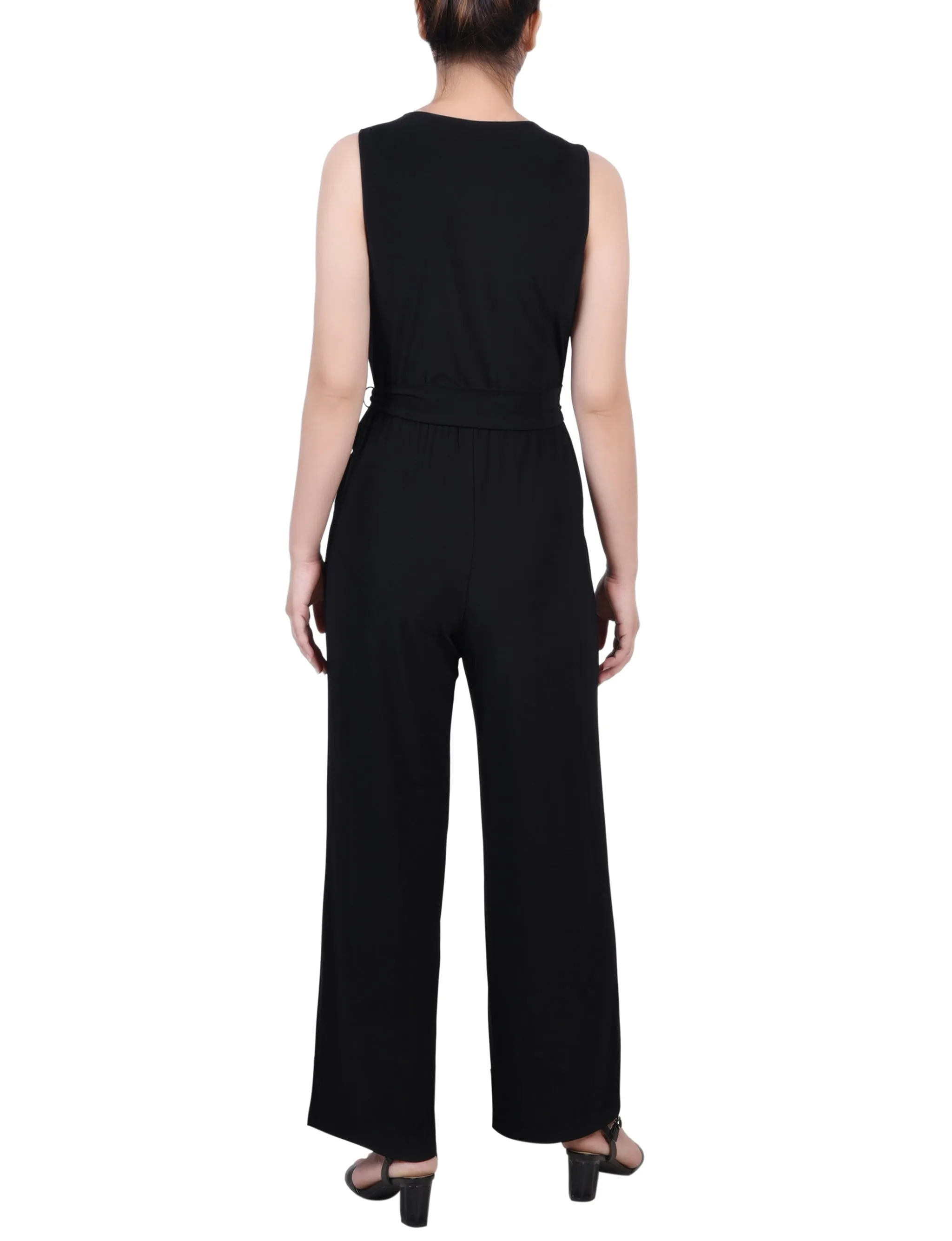 Petite Sleeveless Belted Jumpsuit