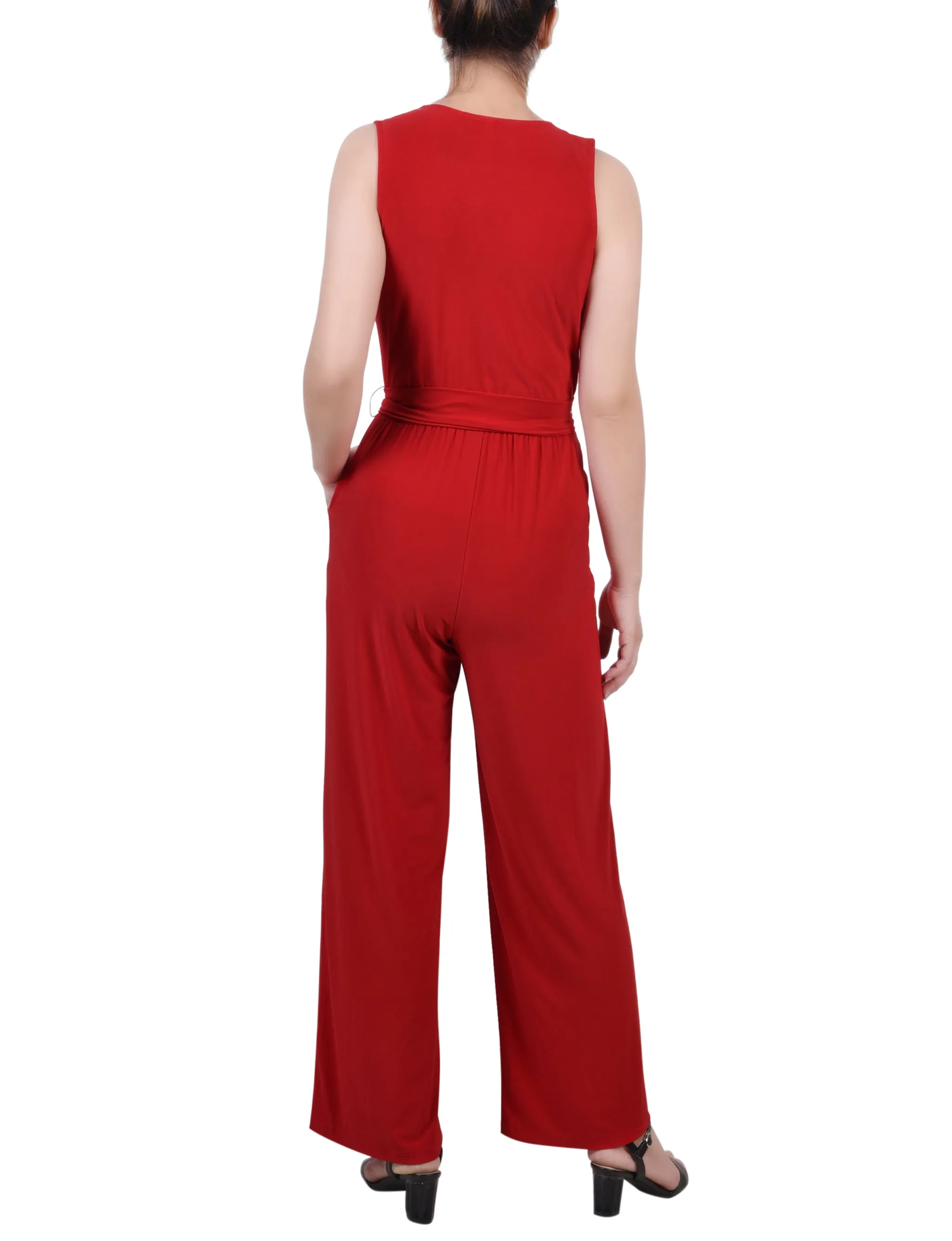 Petite Sleeveless Belted Jumpsuit